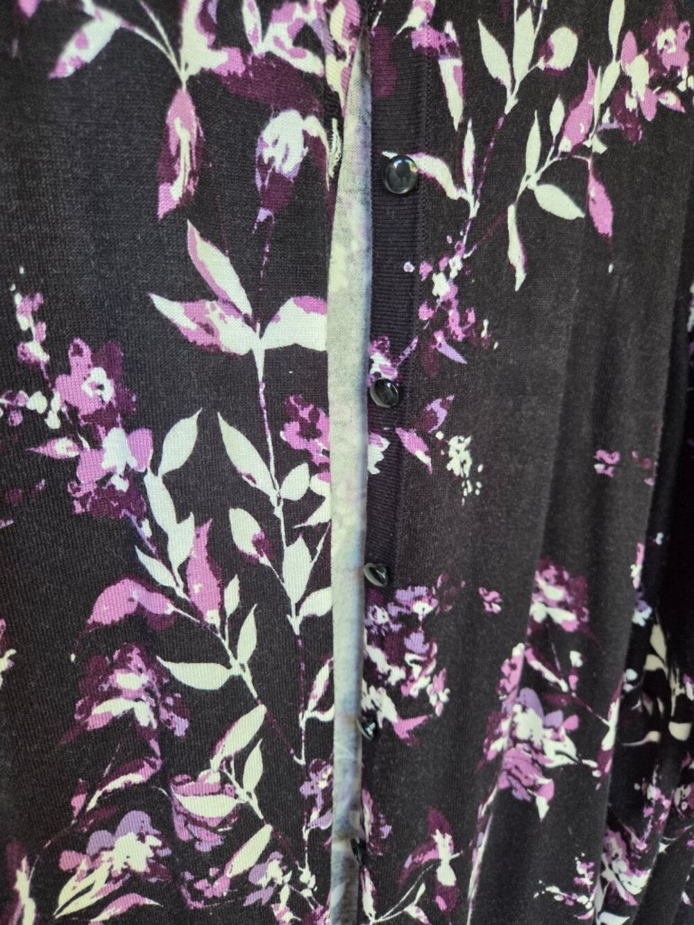Women's Avenue Black Purple & White Fine Gauge Knit Cardigan Sz 22-24 Like New - Picture 2 of 4